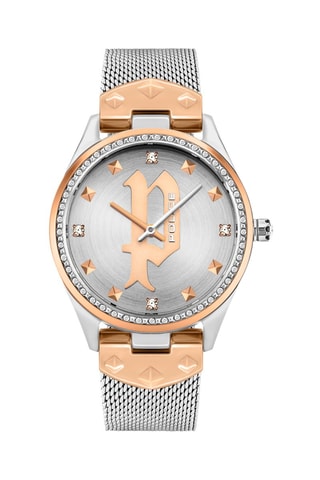 Montre à quartz en acier - Argenté et or rose