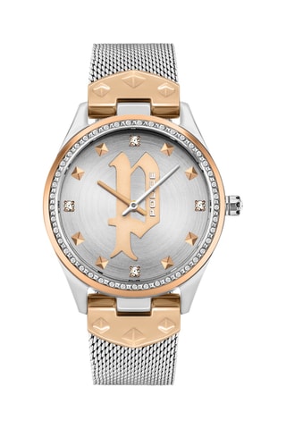 Montre à quartz en acier - Argenté et or rose