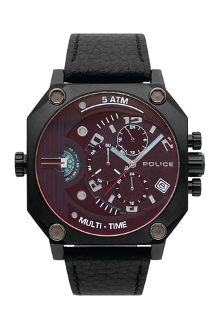 Montre à quartz en cuir - GMT - Noir et bordeaux