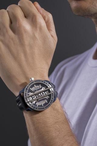 Montre à quartz en cuir - Argenté et bleu