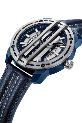 Montre à quartz en cuir - Argenté et bleu