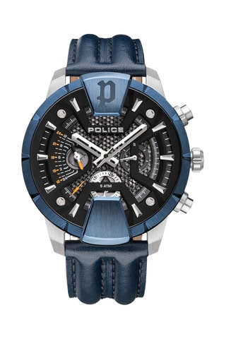 Montre à quartz en cuir - Bleu et noir