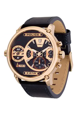 Montre à quartz en cuir - GMT - Noir et doré rose