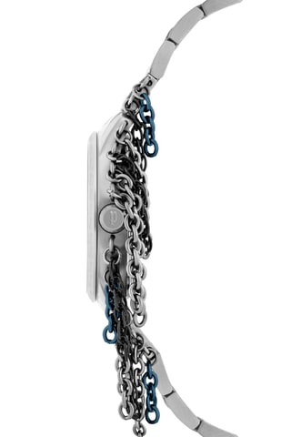 Montre à quartz en acier en acier - Argenté et bleu