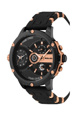 Montre à quartz en cuir et plaqué ion noir Leader - GMT