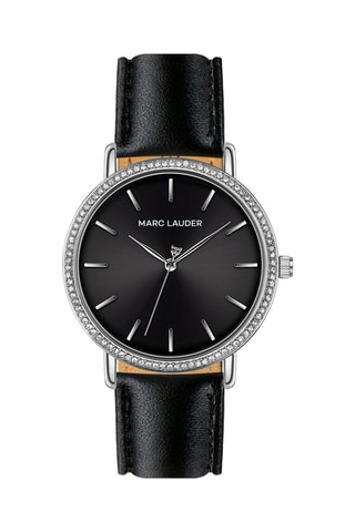 Montre à quartz en cuir Mariazell - Noir et argenté