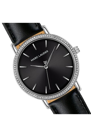 Montre à quartz en cuir Mariazell - Noir et argenté