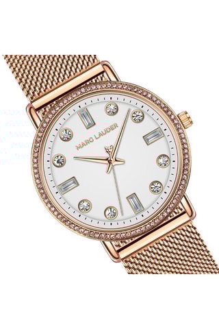 Montre à quartz en acier Monaco - Doré rose et blanc