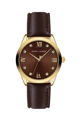 Leren Quartz Horloge met Zirkonia’s Marrakech - Bruin en Goudkleurig