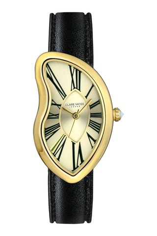 Montre à quartz en cuir de veau Old money - Noir et doré