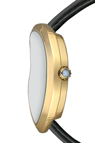 Montre à quartz en cuir de veau Old money - Noir et doré