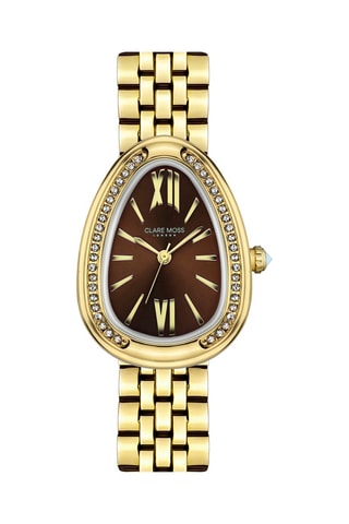 Montre à quartz en acier et zircons Royalty - Doré et marron