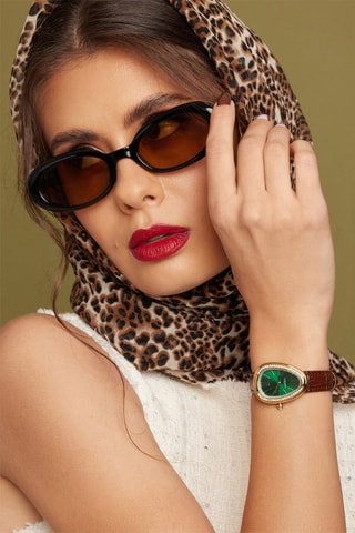 Leren Quartz Horloge met Zirkonia’s Vintage - Zwart en Goudkleurig