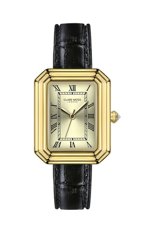 Montre à quartz en cuir de veau Jasmine - Noir et doré