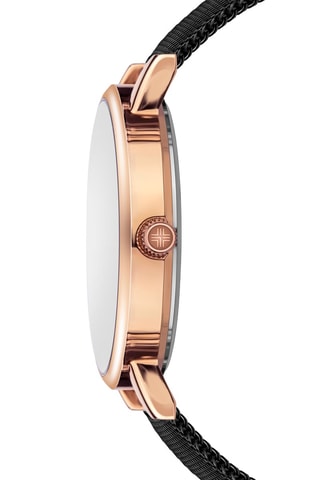 Montre à quartz en acier - Noir et doré rose