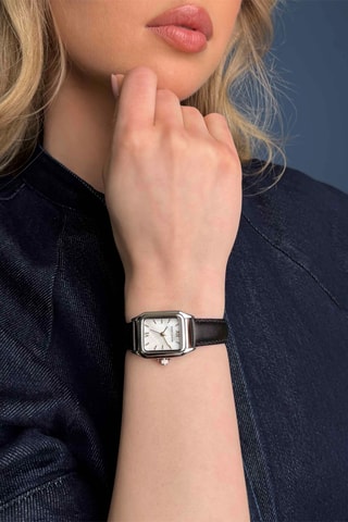 Leren Quartz Horloge Nira - Zwart en Zilverkleurig