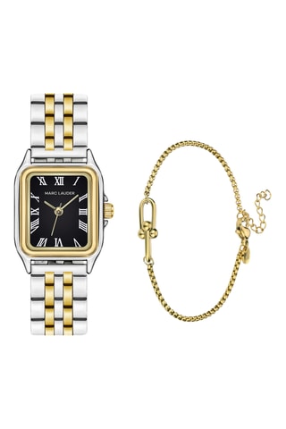 Set Stalen Quartz Horloge en Armband Palermo - Zilverkleurig en Goudkleurig