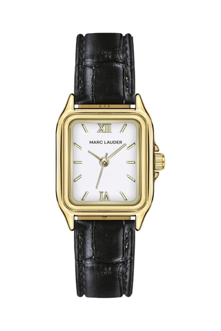 Leren Quartz Horloge Antwerp - Zwart en Goudkleurig