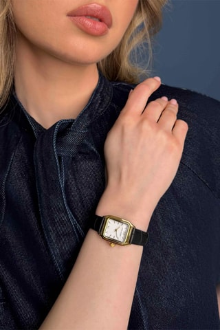 Leren Quartz Horloge Antwerp - Zwart en Goudkleurig