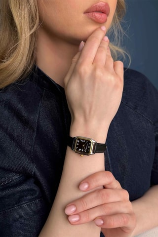 Leren Quartz Horloge Palermo - Zwart en Goudkleurig