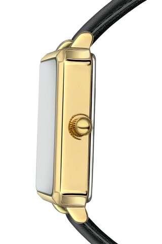 Kalfsleren Quartz Horloge met Parelmoer Champagne - Zwart en Goudkleurig