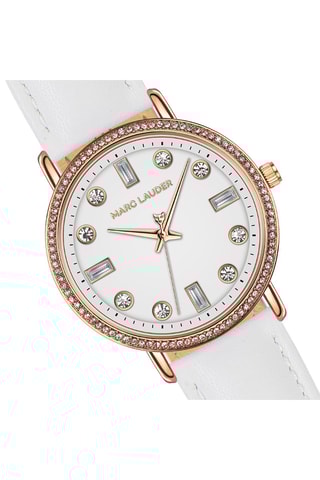 Leren Quartz Horloge Monaco Wit en Roségoudkleurig