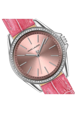 Leren Quartz Horloge St Tropez Roze en Zilverkleurig