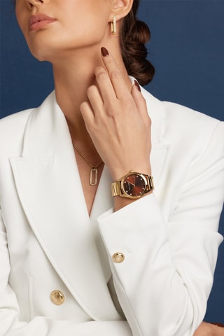 Montre à quartz en acier et zircons Marrakech - Doré et marron