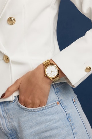 Montre à quartz en acier et zircons Porto - Doré et blanc