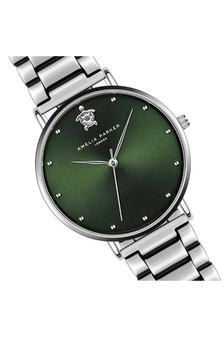 Montre à quartz en acier Maya Bay - Argenté et vert foncé