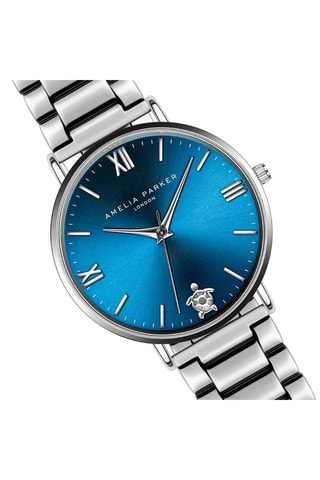 Montre à quartz en acier Blue Lagoon - Argenté et bleu