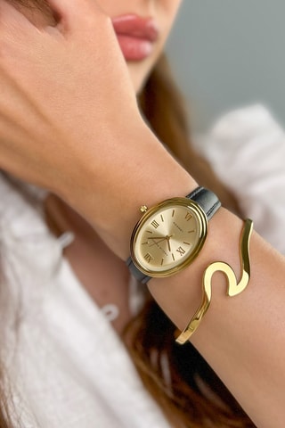 Montre à quartz en cuir Crema - Noir