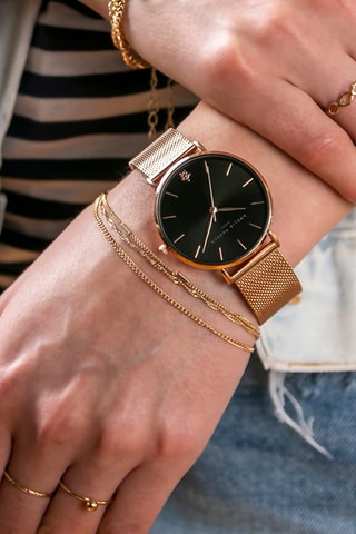 Set Quartz Horloge en stalen horlogeband Midnight Moon- Roze en Zwart