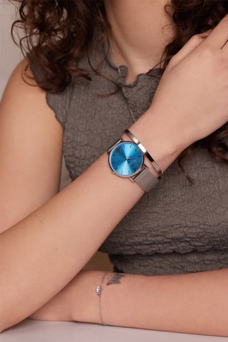 Montre à quartz en acier Blue Lagoon - Argenté et bleu