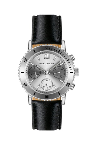 Leren Quartz Horloge Prague Zwart en Zilverkleurig