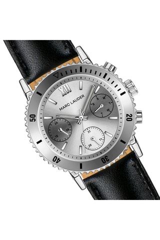 Leren Quartz Horloge Prague Zwart en Zilverkleurig