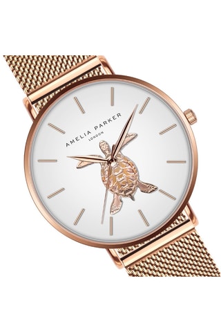 Stalen Quartz Horloge Rose Turtle- Roségoudkleurig en Wit