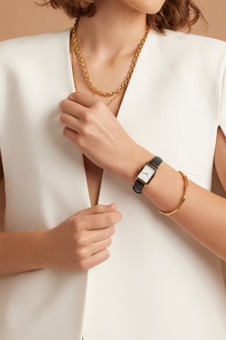 Leren Quartz Horloge met Diamant Eulalie