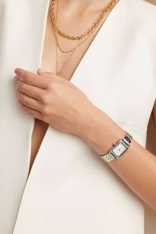 Montre à quartz en acier, nacre et diamant Agathe