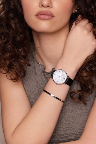Leren Quartz Horloge met parelmoer Oyster- Zwart