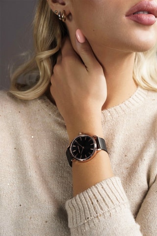 Montre à quartz en acier Bologna Noir et doré rose