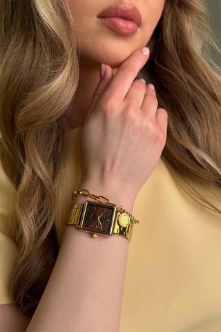 Set Quartz Horloge en Stalen Armband ingelegd met Diamanten