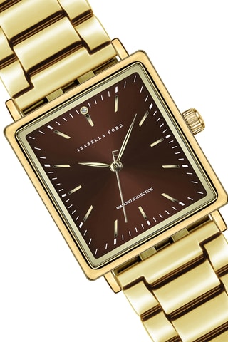 Set Quartz Horloge en Stalen Armband ingelegd met Diamanten