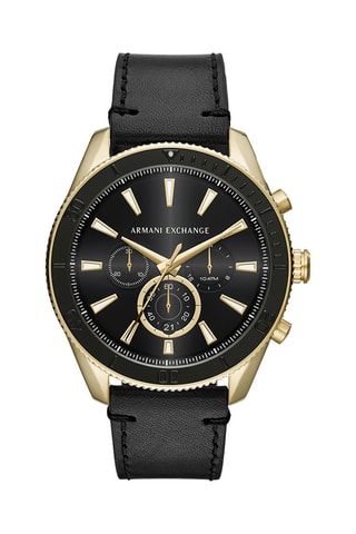 Orologio al quarzo in pelle - Nero e dorato - Cronografo