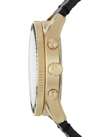 Orologio al quarzo in pelle - Nero e dorato - Cronografo