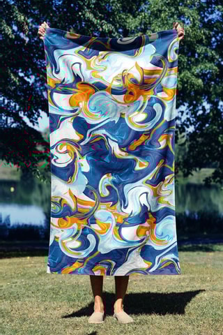 Serviette de plage réversible - Bleu marine et orange - 70 x 130 cm