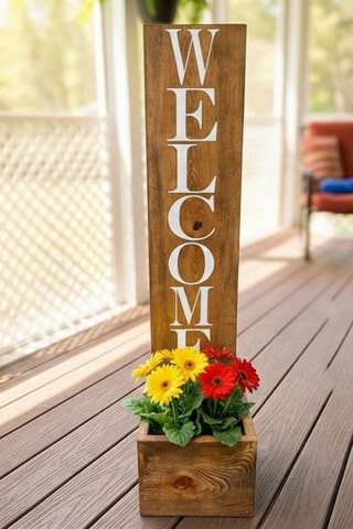 Enseigne de bienvenue d'extérieur en bois massif et pin - 22 x 100 x 18 cm - Imitation noyer