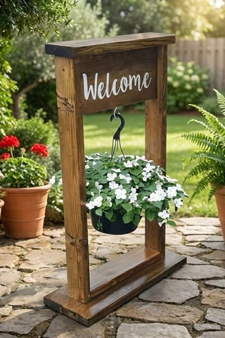 Support pour panneau de bienvenue d'extérieur en bois massif - 55 x 100 cm - Imitation chêne