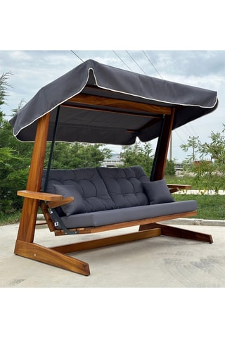 Balancelle de jardin avec auvent en bois d’iroko - 3 places - 215 x 195 x 117 cm