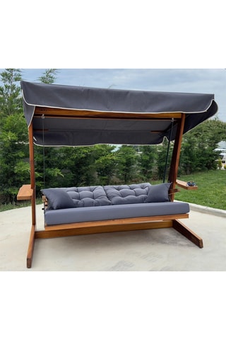 Balancelle de jardin avec auvent en bois d’iroko - 3 places - 215 x 195 x 117 cm